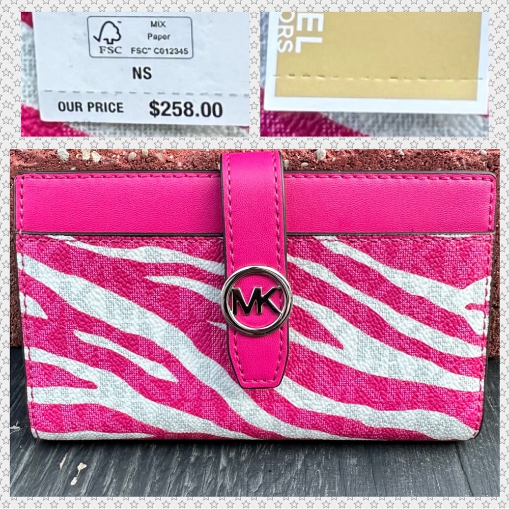 Michael Kors Pink and White Zebra Wallet